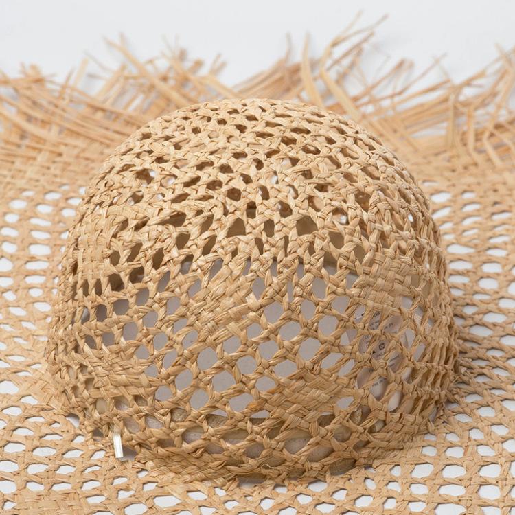 Summer Straw Hat Hollowed Out Women's New Beach Hat Photo Sun Hat Women's Large Eave Casual Solid Color Fringed Lafite Straw Hat