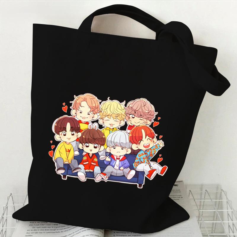 Korean Style Cartoon Print Tote Bag for Women Men Large Capacity Oxford Cloth Shoulder Crossbody Bag Fashionable Commute Backpack KTB