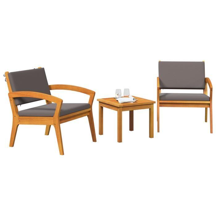 VidaXL Ensemble Bistro 3 Pièces avec Coussins, en Bois d'Acacia Massif 4106470