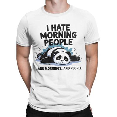 Männer Ich hasse Morgenmenschen Panda T-Shirts 100% Baumwollkleidung Geniales Kurzarm-Rundhals-T-Shirt Geschenkidee T-Shirt