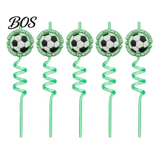 Reusable Plastic Straw 5Pcs Colorful Soccer Spiral Straws, Drinking Straws for Birthday Party Party, Football Theme Celebration Beverage Decor Unique