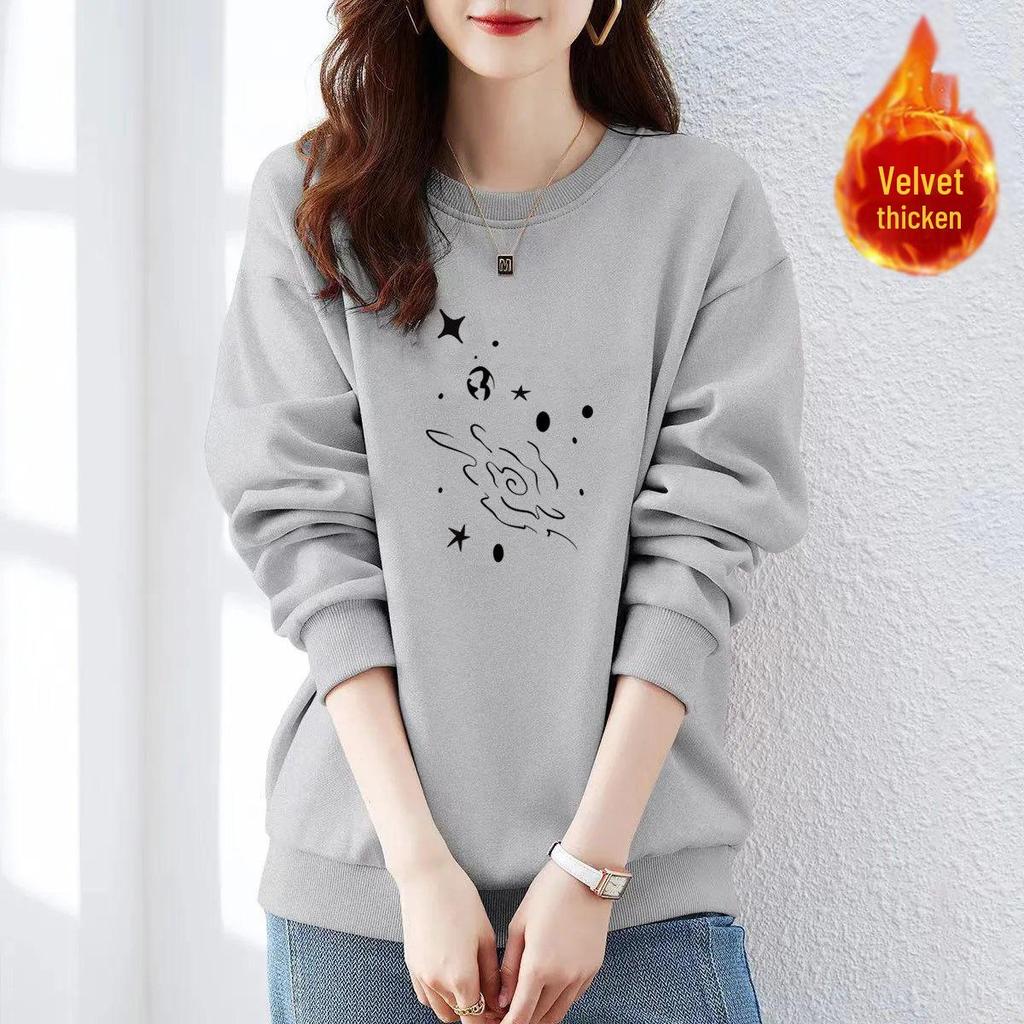 Jimo Women's Authentic Thin Hoodie - Autumn/Winter, Loose Fit, Velvet Lined, Pure Cotton, Round Neck, Trendy