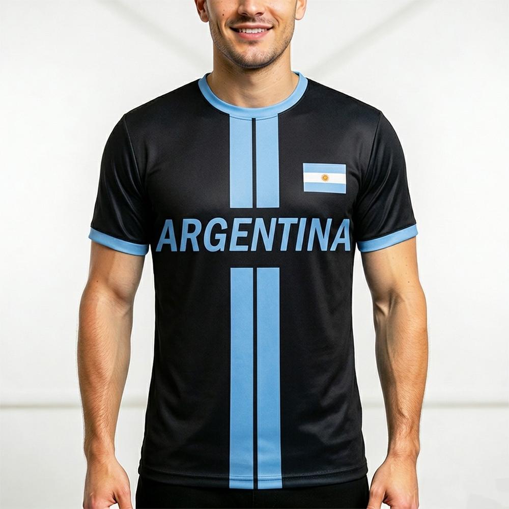 Argentinien Nationalflagge Print T-Shirt Herren Atmungsaktiv Und Schnelltrocknend Trainingsuniform Unisex Lässiges Kurzarm-T-Shirt