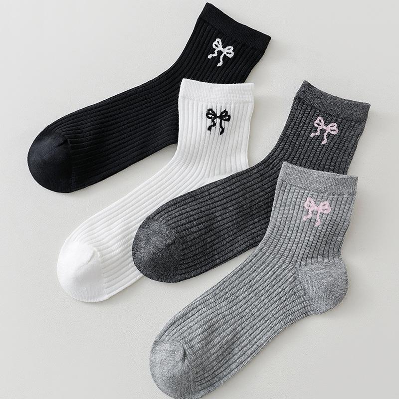 Solid Summer Thin, Bow-tie, Mesh, Breathable, College-style Women's Short Socks Are Versatile