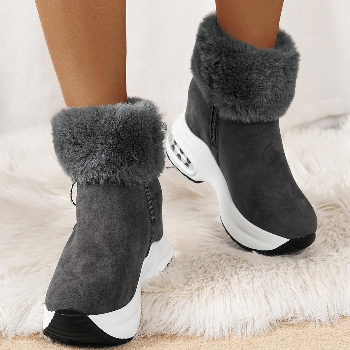 

Women s Chunky Platform Boots Zipper Closure Winter Shoes with Thick Platform Heel (Non-Slip Sole) Warm Snow Ankle Boots Female Causal Shoes 43 серый