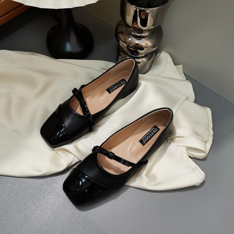 2025 Spring New Square Head Soft-soled Bow Shallow Mouth Ballet Niche Flat-soled Doudou Women's Single Shoes Commuter Work Shoes