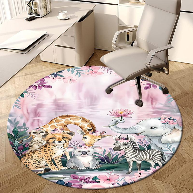 1PC Zoo Animal Non-Slip Floor Round carpet, Office, family, bedroom, Large Area Rug Indoor Rugs, Durable PolyesterH0354