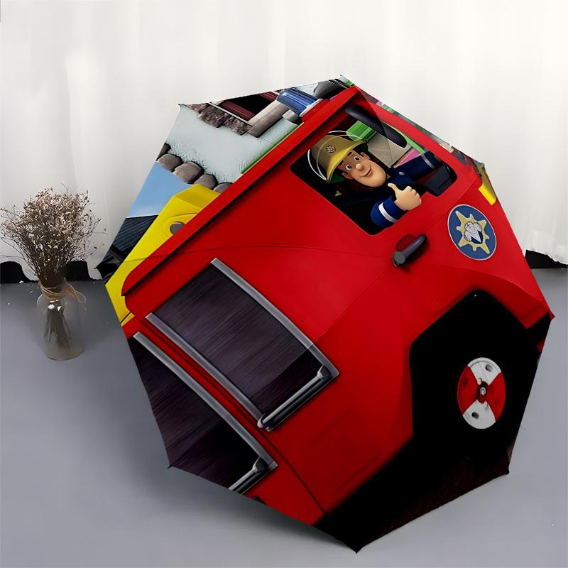 Feuerwehrmann Feuerwehrautos Themen-ReiseregenSchirm - 8 Rippen Automatisches Öffnen und Schließen, Tragbares FaltDesign, Kompakter und Stilvoller Schirm Suita