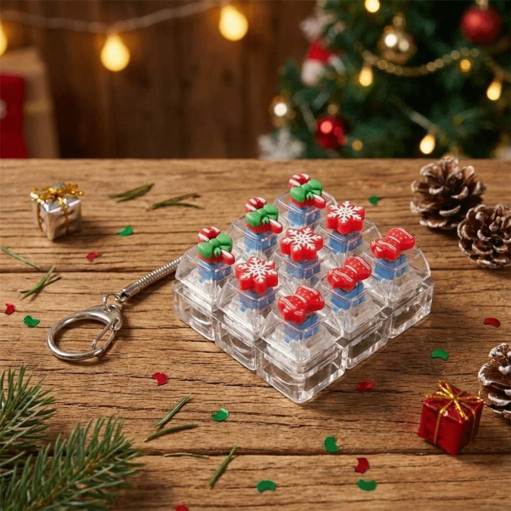 Christmas Tree Square Fidget Keychain 9-Key Button Decompression Toy Kids Bag Pendant