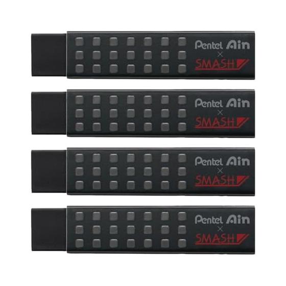 Pentel Ain STEIN Eraser, Black, 4-Pack, Small, Rubber Grip, Textured