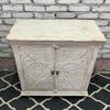 Hand-Carved Wooden Cabinet  Whitewashed Storage Sideboard with Floral Mandala Design  Bedside Indian Accent Furniture, Nightstand Self