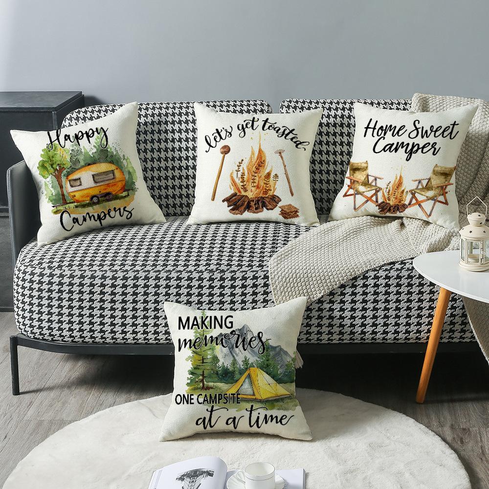 Plant Letter Print Pillow, Sofa Pillow Cover, Car Waist Protector, Bedside Cushion Cover, Cartoon Hand-painted Pillow