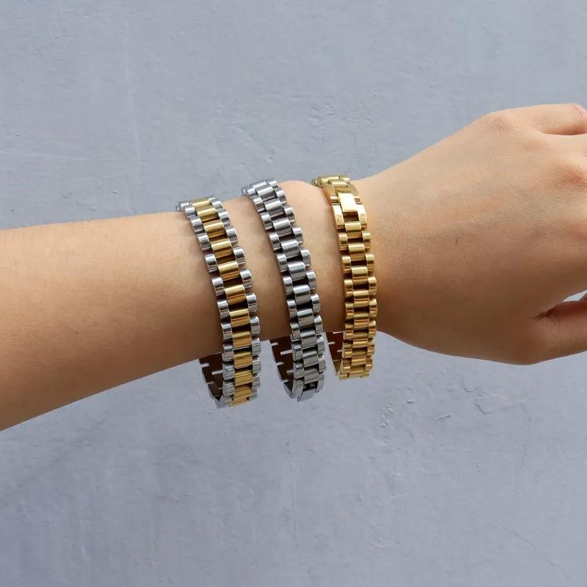 Custom New Dainty Thick Watch Statement Bracelet Fashion Jewelry Stainless Steel Waterproof Watch Band Link Chain Bracelet