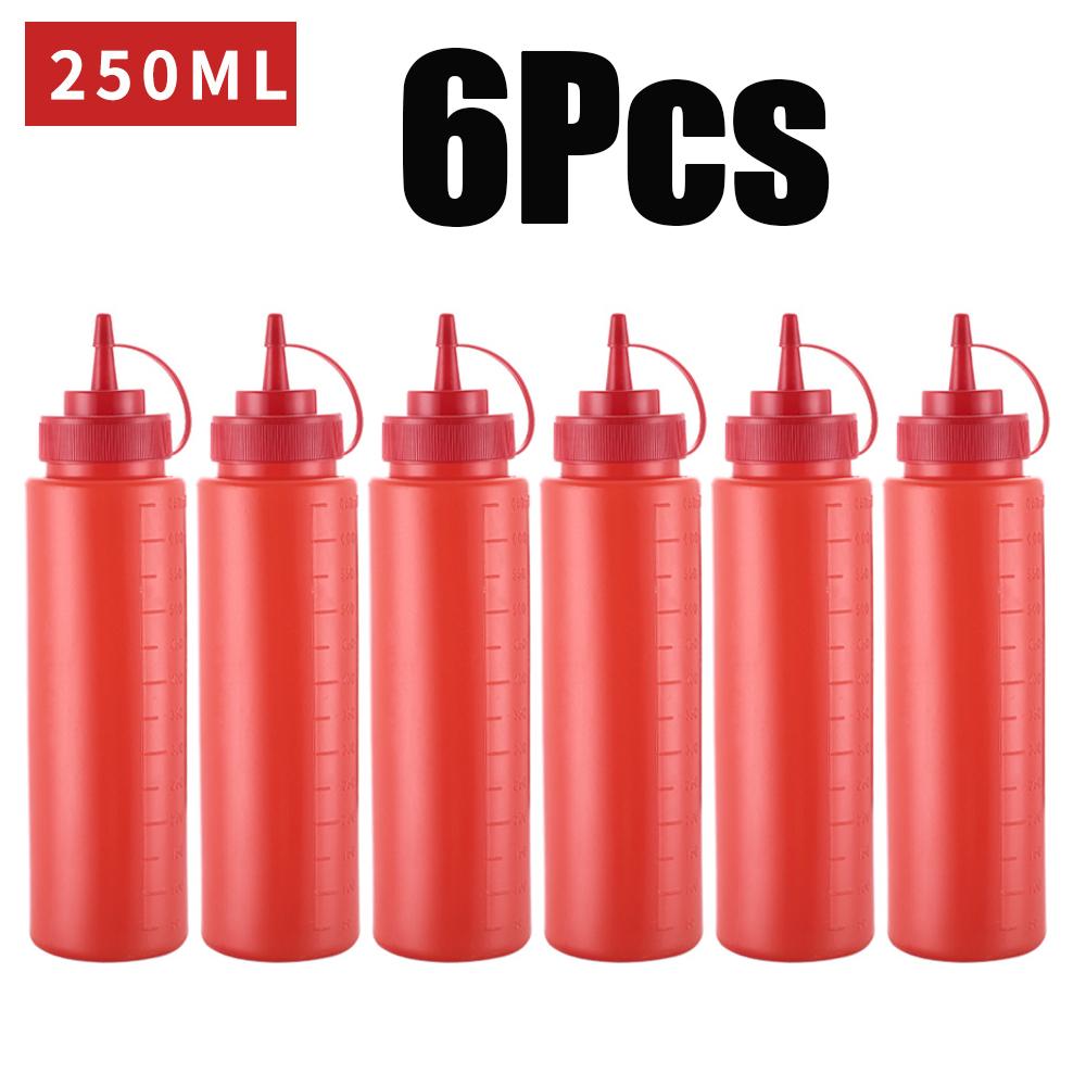 

6Pcs Condiment Squeeze Bottles 250/360/450ml Hot Sauces Olive Oil Bottles Ketchup Mustard Dispensers Kitchen Accessories Gadgets