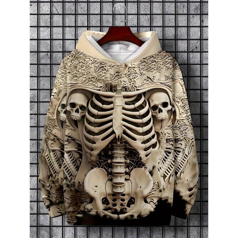 2025 New Men's Vintage Skull Skeleton 3D Print Hoodie Men Women Fashion Oversized Hoodie Sweatshirt Halloween Unisex Tracksuit