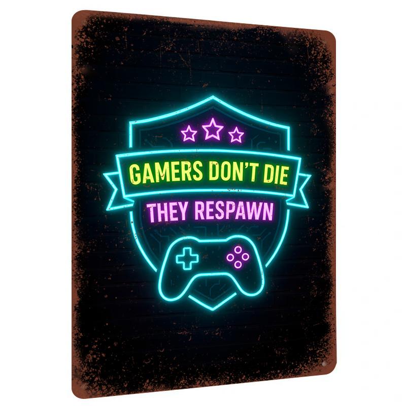 Gamers Dont Die They Respawn Neon Sign Gaming Decor for Bedroom Game Room Metal Wall Art 20x30cm(7.8x11.8inch)