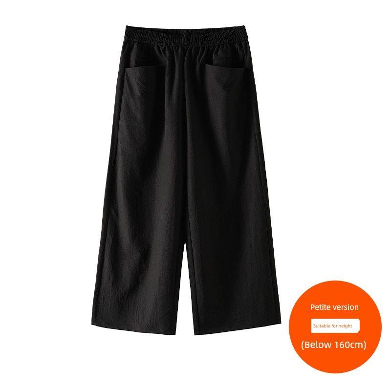 

Plus size women clothing [High Street Wide Leg Pants] Three Pants Length Texture Sense Summer Chubby Girl High Waist Straight Casual Pants