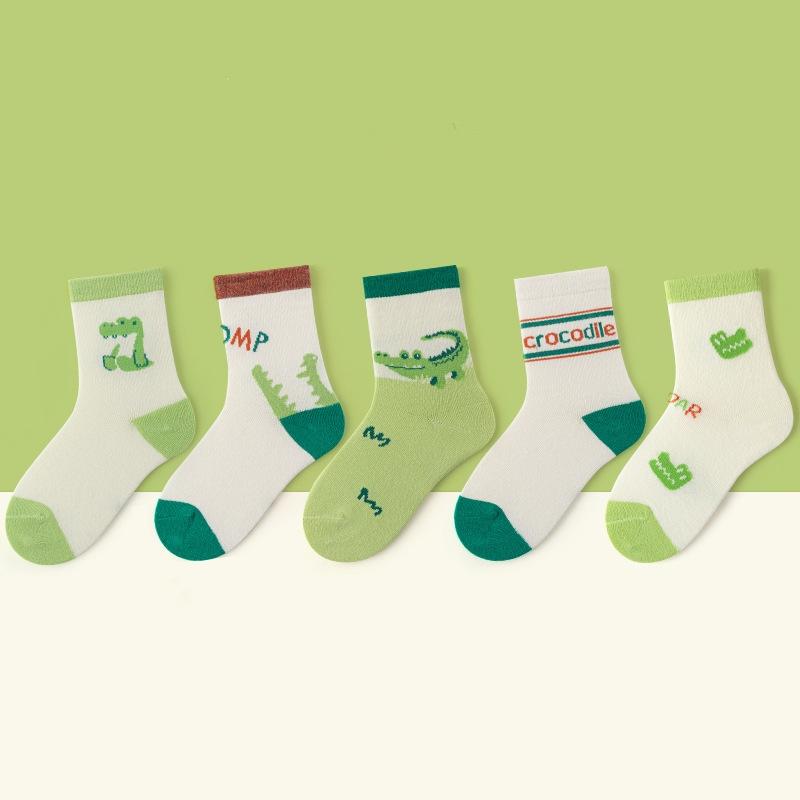 

5 пар/комплект носков для мальчиков из хлопка с рисунком динозавра Детские носки Повседневные носки для маленьких девочек Детские носки на все времена года XL зелёный