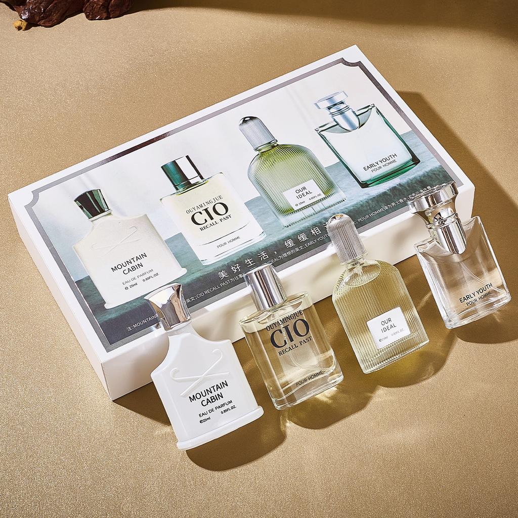 Women's fragrance gift box Men's perfume four-piece set Black track Light fragrance gift box Fresh and long-lasting Light fragrance
