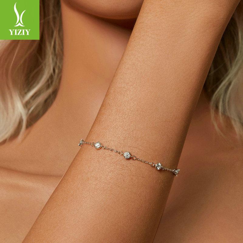 Simple Classic Gypsy Moissanite Bracelet, Light Luxury Fashion S925 Sterling Silver Romantic Bracelet