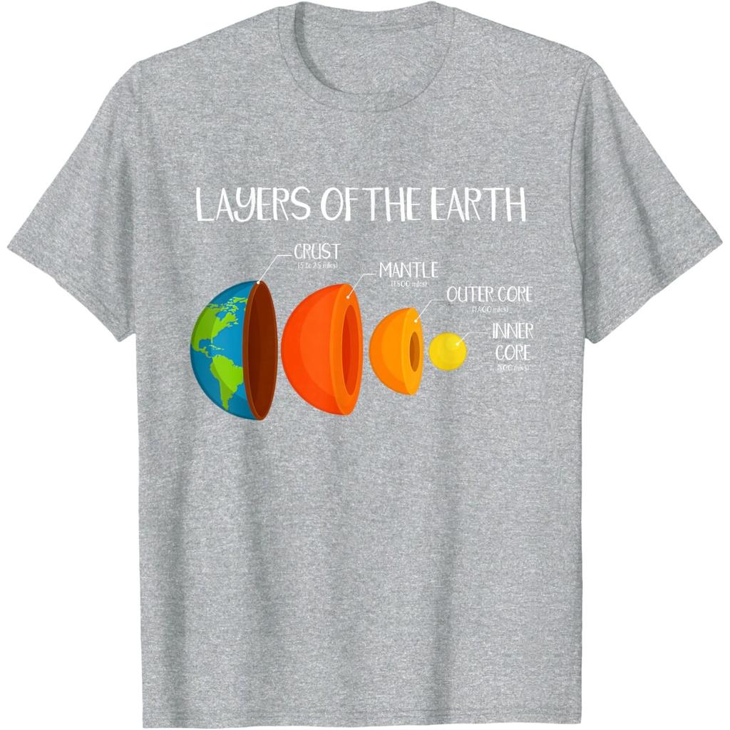 Layers of the Earth Diagram Geology Science Nerd Graphic Tee Casual Short Sleeve T-Shirt