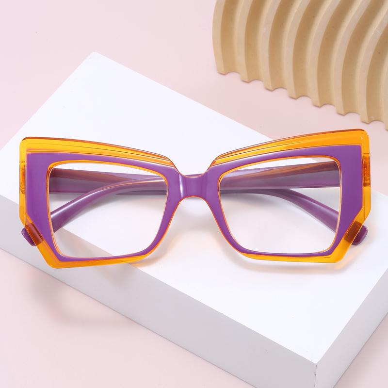 New Women Cat Eye Flat Mirror Polygonal Fashionable and Trendy Colored Glasses Anti Blue Light Decorative Eyeglass Frame
