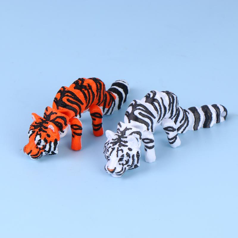 3D Printed Articulated Tiger Statue Smooth Edges Movable Joints for Living Room Shelf Decor
