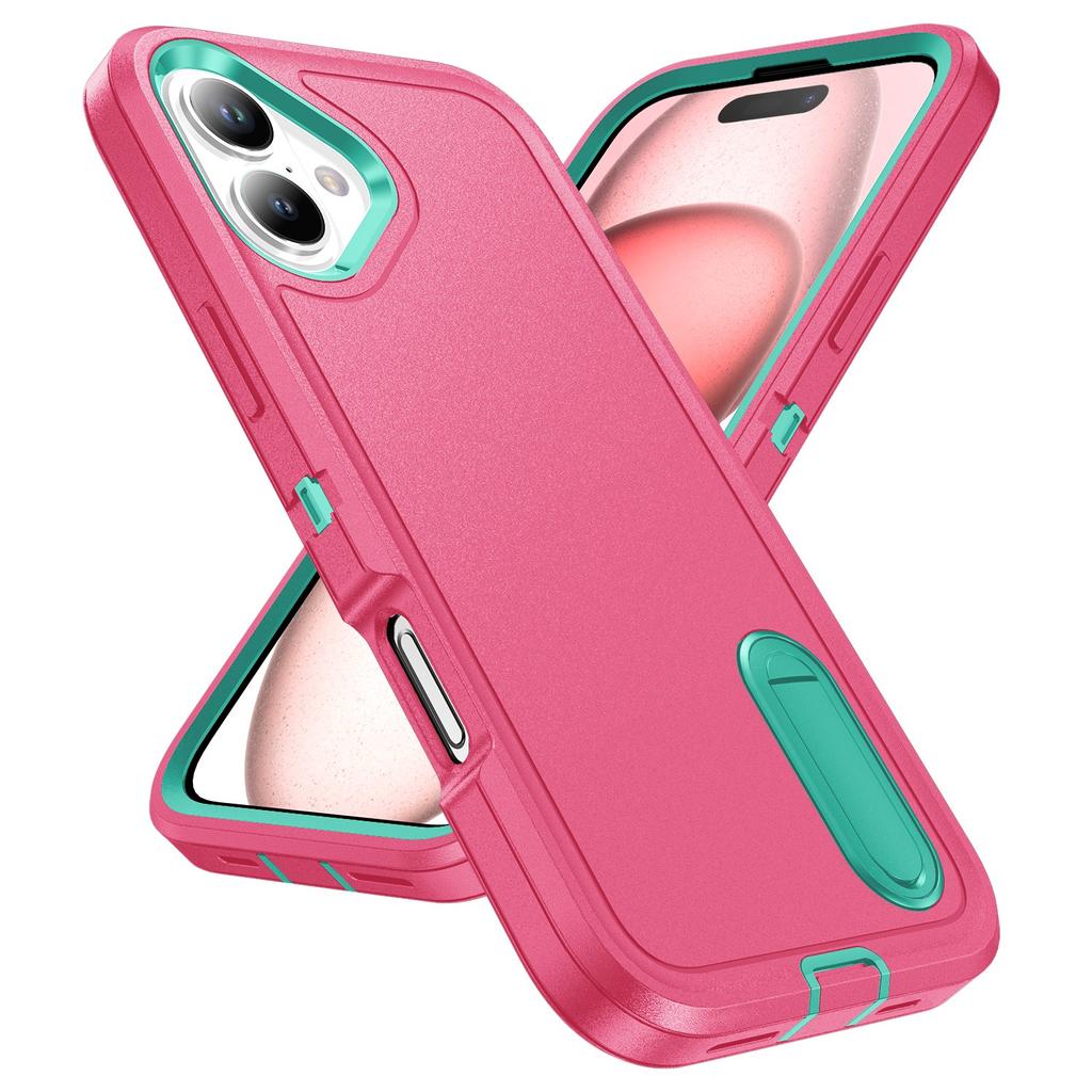 For iPhone 16 Case PC+Silicone+EVA Kickstand Drop-Proof Phone Cover