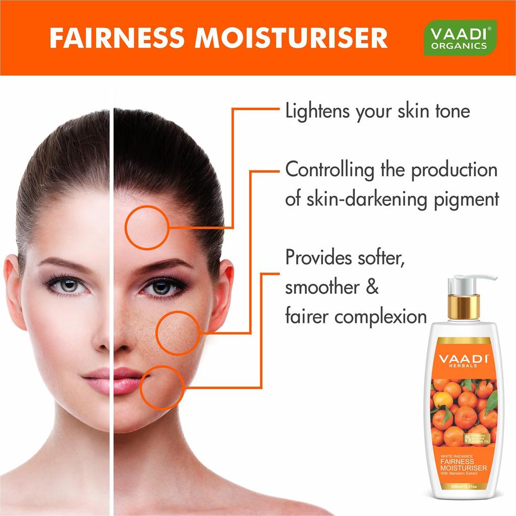 Vaadi Herbals Mandarin Extract Fairness Moisturiser 350 Ml Deep Hydration Lotion For Smooth Even Tone Daily Skin Care