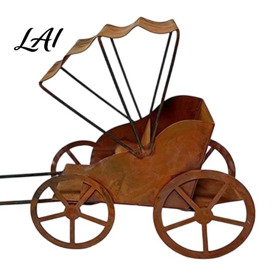 Rustproof Garden Sculptures Rustic Rickshaw Ornament Decorative Metal Yard Sculpture Weatherproof Ornaments Retro Outdoor Decoration for Lawn Patio