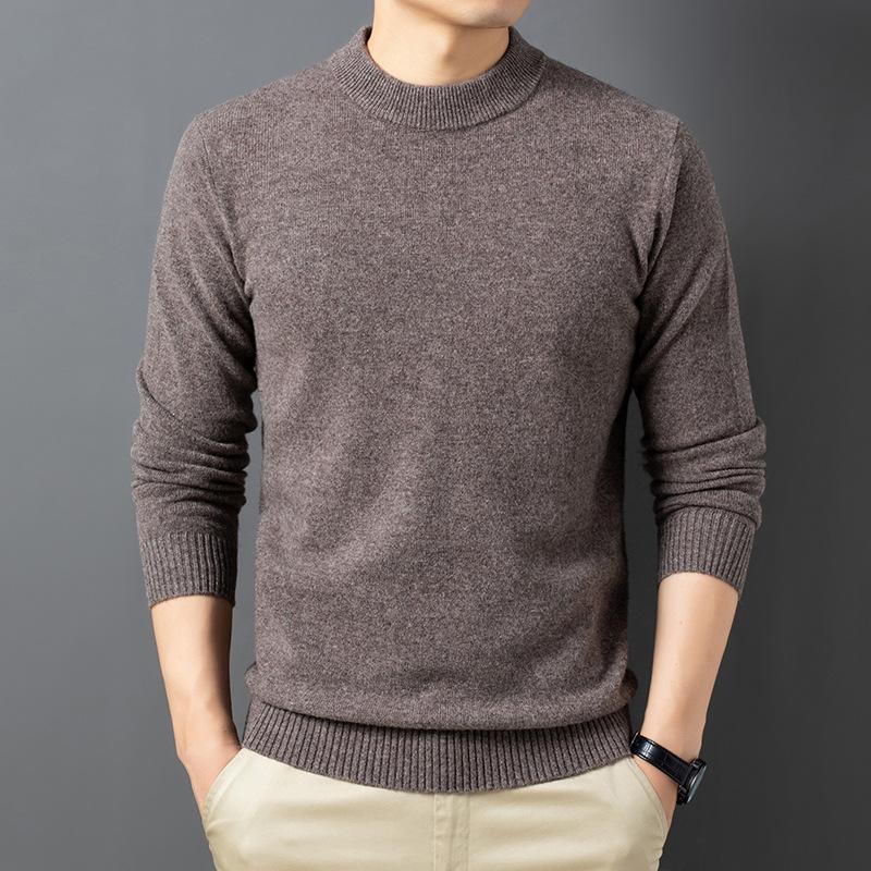 2025 Men's Pure Wool Round Neck Knit Sweater - Casual Long Sleeve Autumn/Winter Collection