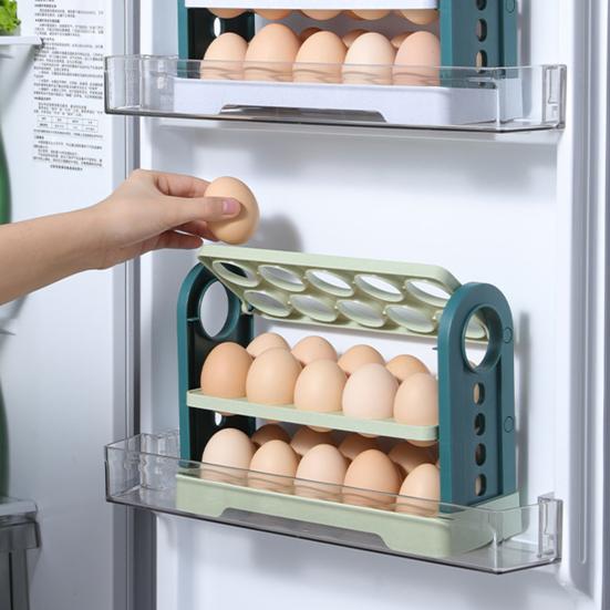 Portauova Alta Capacità Design Ribaltabile Salvaspazio con Maniglia per il Trasporto 3 Strati Freschezza Vassoio Porta Uova per Frigorifero Accessori da Cucina