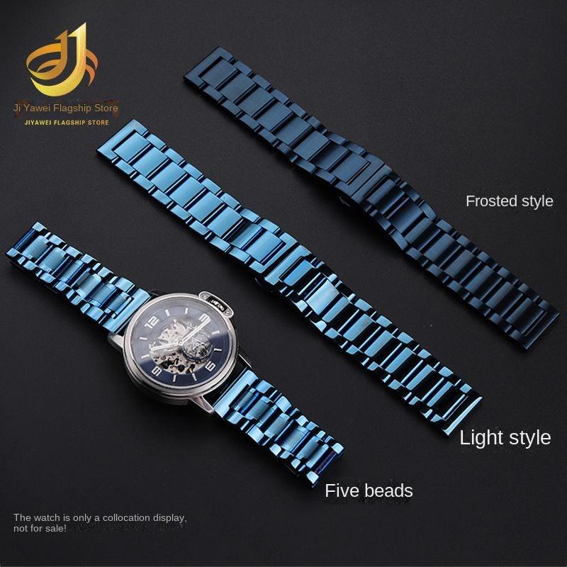 Blue Stainless steel strap substitute Rossini Medal Citizen Armani Longines Blue Cowhide Watch Chain Bracelet 20mm 21mm 22mm