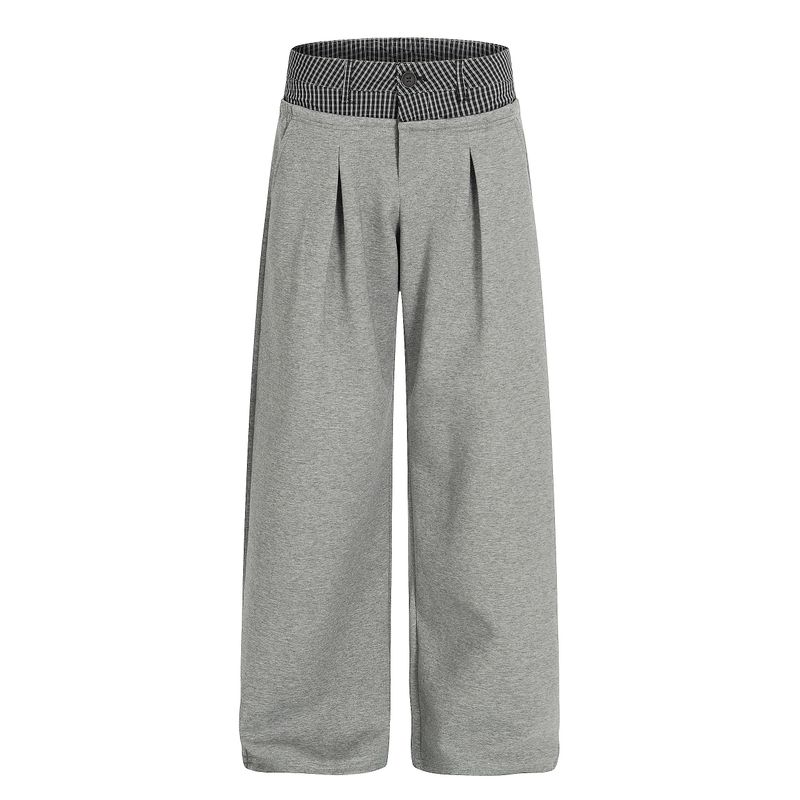 

Kisko American Retro Plaid Patchwork Drapey Gray Sweatpants Unisex Design Loose Straight-Leg Sports Pants Gray X L