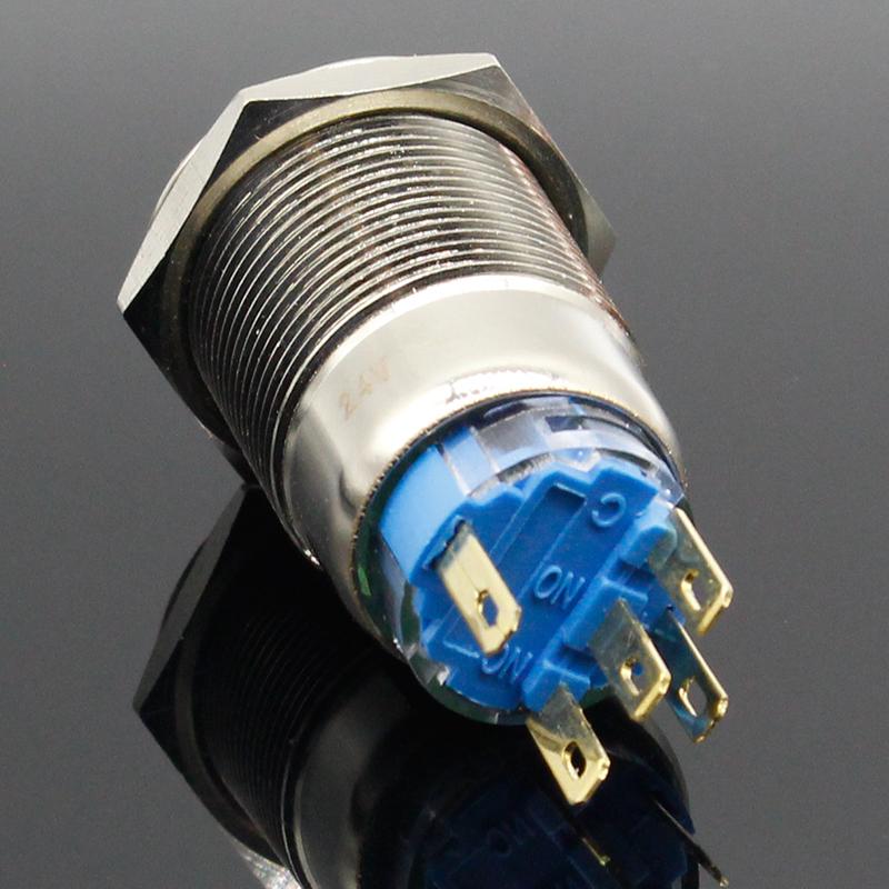 19mm hochwertiger Metall-Leistungs-L-Typ Messing Drucktaster flach rund Beleuchtung Momentan/Rastend 1Ö 1S