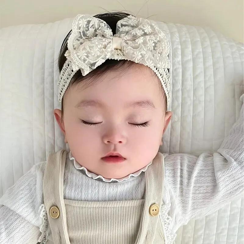 Sweet Lace Bow Baby Girl Headbands For Newborn Baby White Bowknot Hair Band Elastic Infant Hairband Hair Accessories 1year