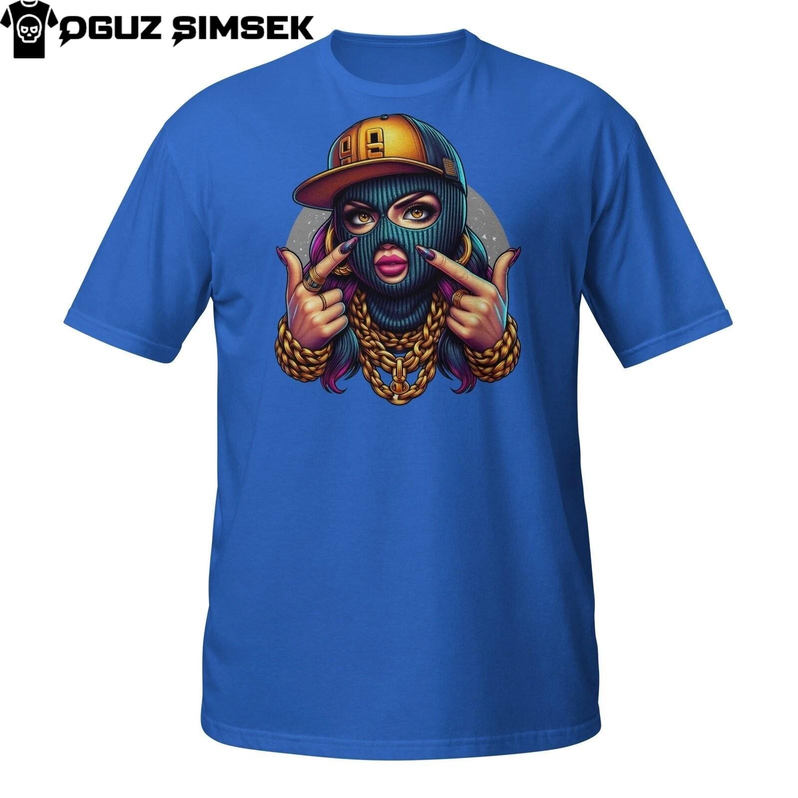 Ski Mask Girl T-Shirt Mens Womens Tees Top – Urban Hip Hop Style with Gold Chains and Bling 4XL