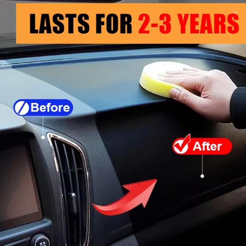 Armaturenbrett-Restaurationscreme für Kunststoff- und Lederausstattung im Auto-Innenraum, Aufwischbare Pflegapaste mit Schwamm für Detailarbeiten an Mittelkonsole und Verkleidungen