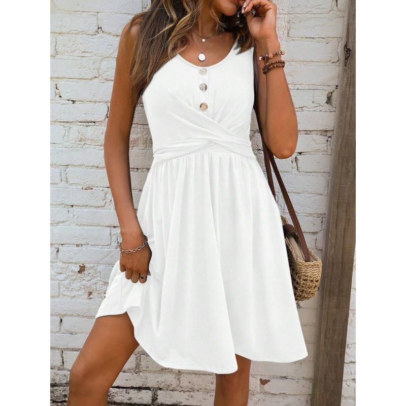 Europe, America 2026 summer new button design sense resort wind beach simple casual dress XS