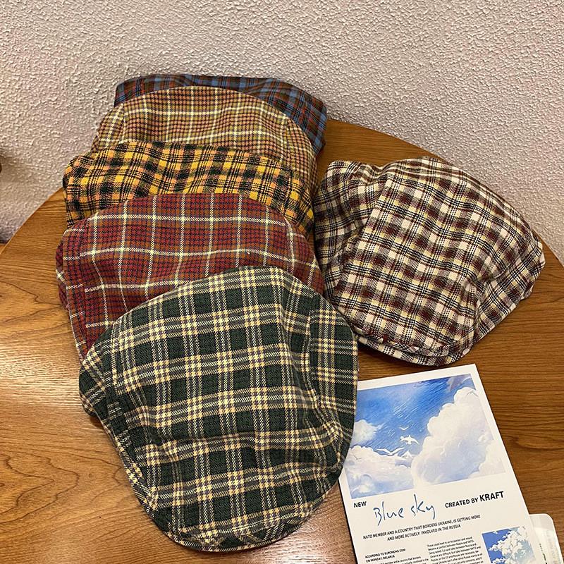 Trendy Retro Grid Print Newsboy Cap Windproof Warm Features Streetwear Casual