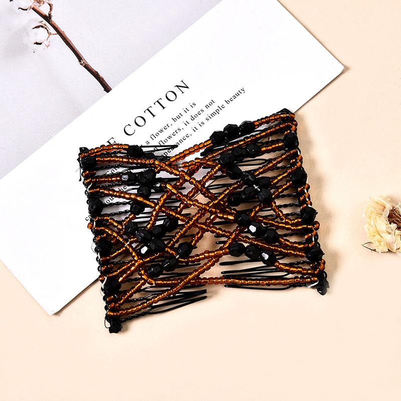 Women DIY Hair Accessories Pearl Beaded Elastic Hair Claw Hairpin Magic Comb Up-Do Hairstyle Bun Maker Tool Ponytail Hairdo Wolf