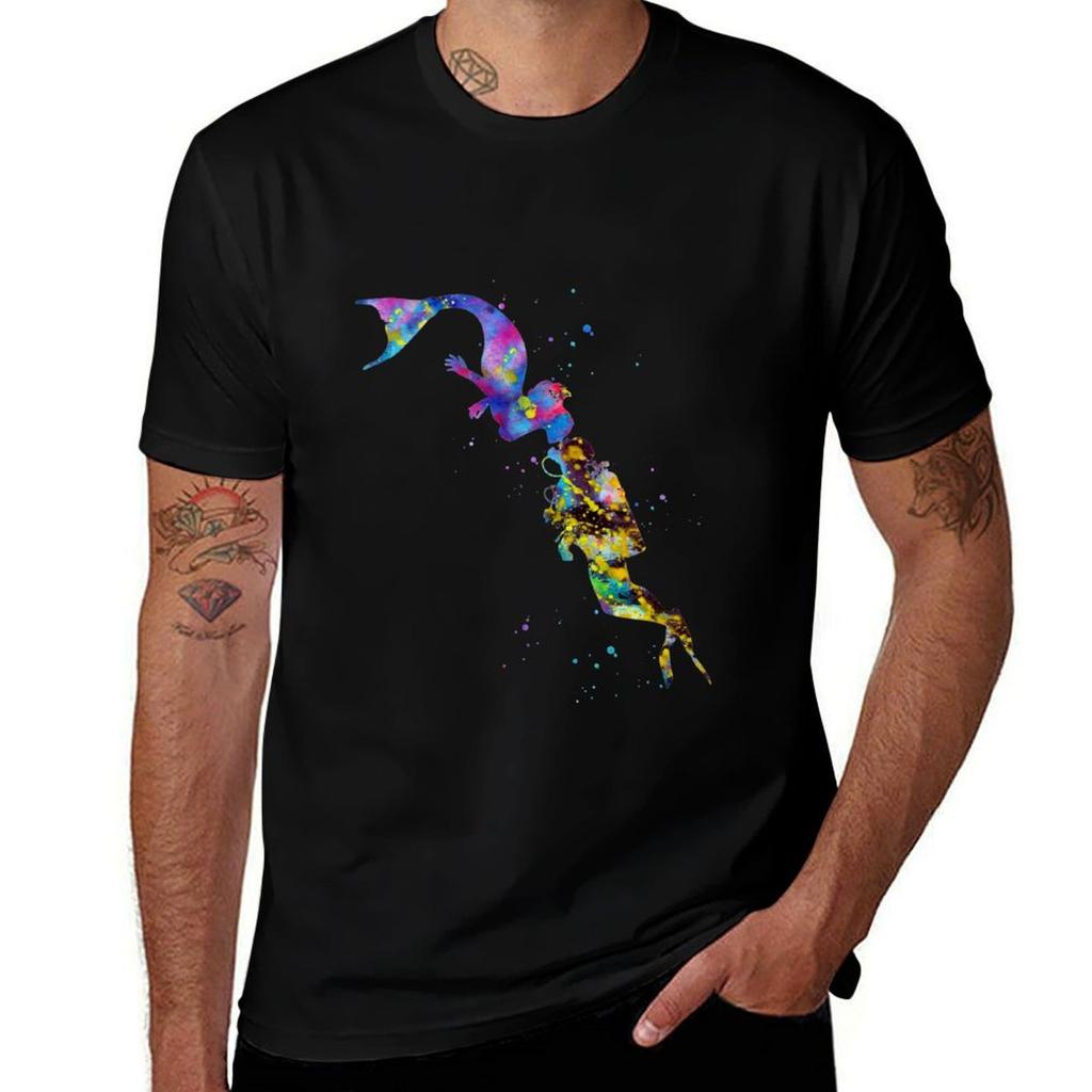 Mermaid Kissing a Sea Diver TShirt Basic Regular Fit Casual TShirt
