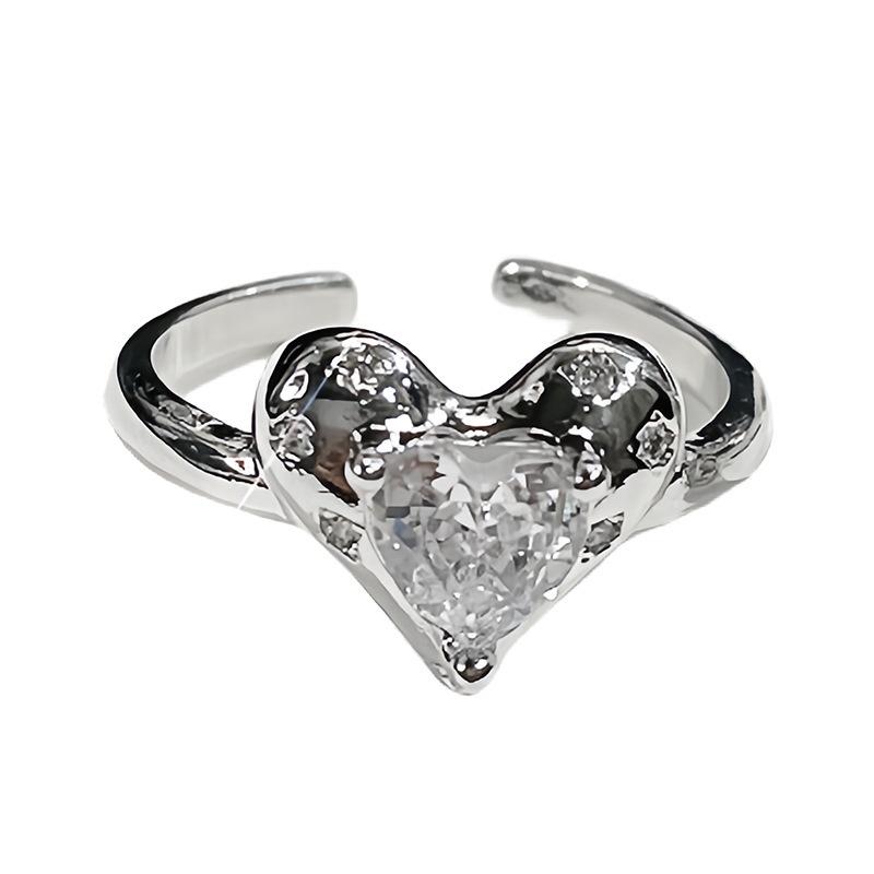 Heart Mang Qimeng~ Love Zircon Sweet Cool Wind Open Ring Diamond Ring Female Super Flash Fairy Ring Niche Index Finger Ring
