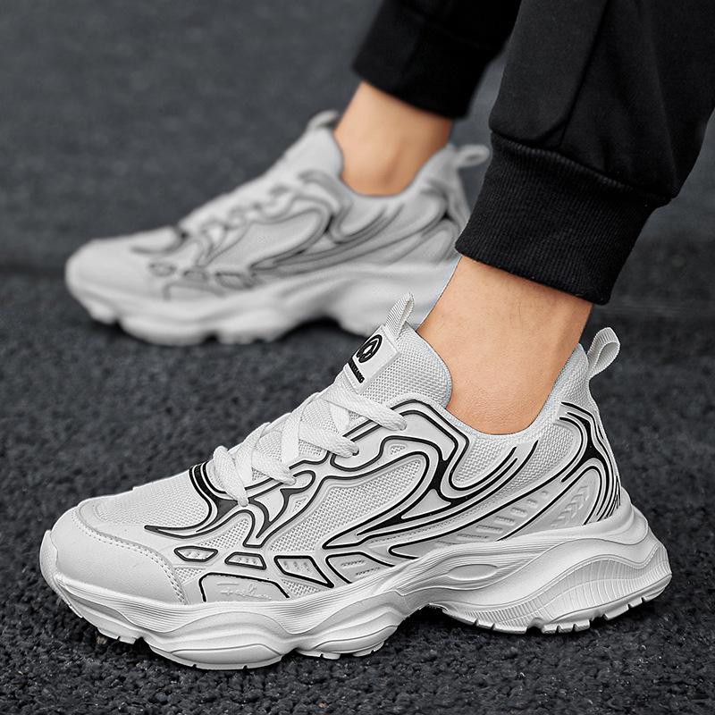 Fashion Korean version of dad shoes men's light and avant-garde flying woven breathable sports shoes youth trend comfortable white shoes