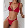 2025 Fashionable Women's Deep V-neck Solid Color Bikini Set