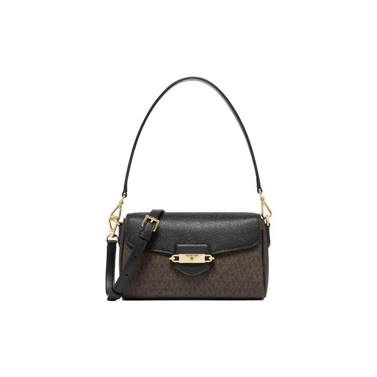 New MICHAEL KORS Fleur Cow Leather Baguette Bag Shoulder Bag Small Women's Dark Brown & Black 32F3G6FC1B-292
