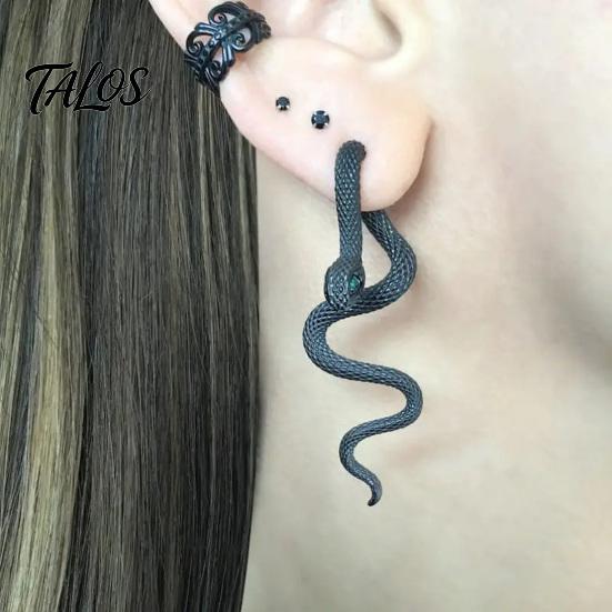 Silver Serpent Ear Jewelry 1 Pair Vintage Gothic Snake Earrings, Retro Punk Front Back Lightweight Comfortable Studs Stud Halloween Animal Statement