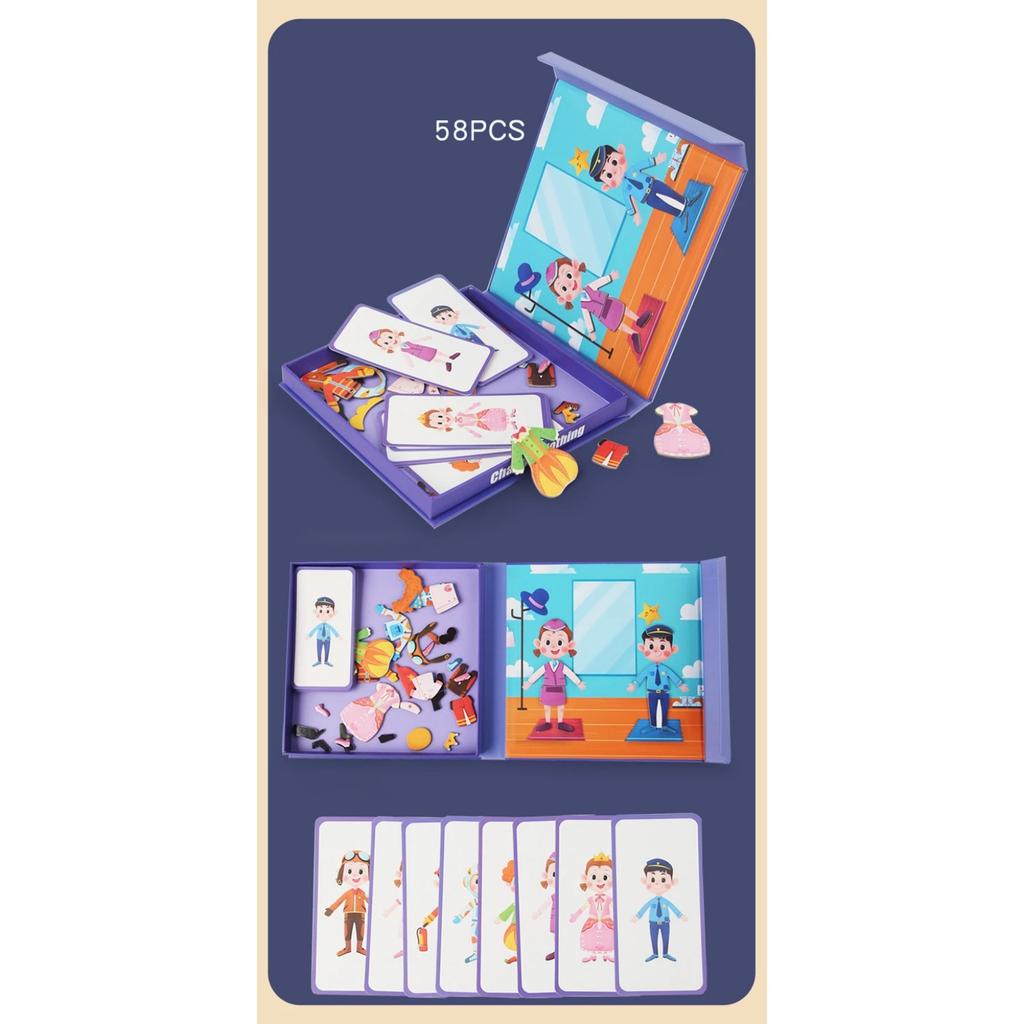 Wooden Jigsaw Magnetic Blocks Puzzle Book Board with Cards Face Change Clothing Change Marine Life Kids 3D Puzzle Toys Gifts