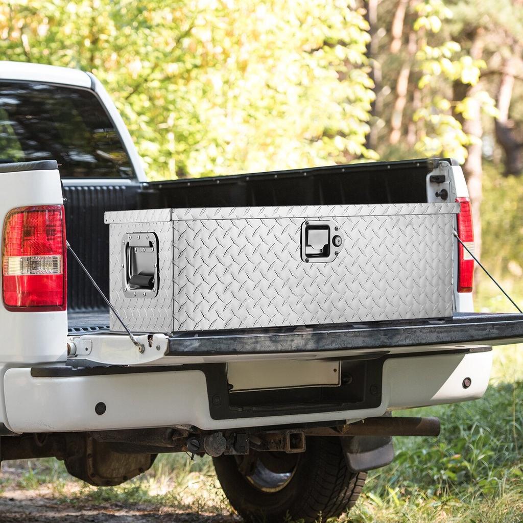 Heavy Duty Aluminum Truck Bed Tool Box, Diamond Plate Tool Box with Side Handle and Lock Keys, Storage Tool Box Chest Box Organizer for Pickup, Truck