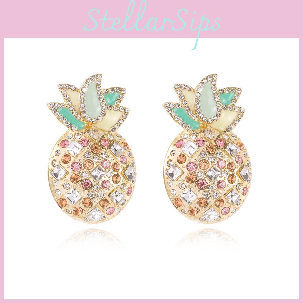 Trendy European American Pineapple Earrings Fashionable Crystals For Women